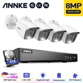 ANNKE 4K Ultra HD Video gözetim kameraları Sistemi 8CH 8MP H. 265+ DVR İle 4X8 MP Açık Su Geçirmez Güvenlik Kamera Tam Renkli