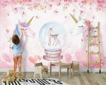 3d fotoğraf duvar kağıtları özelleştirilmiş duvar Karikatür çiçekler suluboya unicorn çocuk odası ev dekor duvar kağıdı duvarlar için 3d