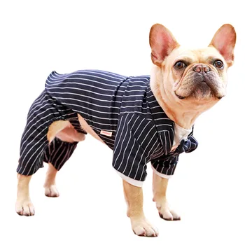 Sahte iki parçalı köpek Giysileri ilkbahar ve sonbahar çizgili takım elbise ceket Teddy Bichon iki ayaklı takım elbise takım elbise evcil hayvan giysileri ceket aksesuarları