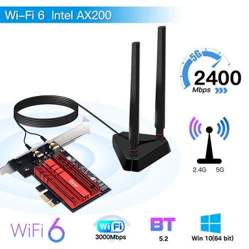 3000 Mbps WiFi 6 Intel AX200 PCIe kablosuz Bluetooth5. 1 Çift Bant 2.4 GHz / 5 GHz 802.11 AC Kablosuz WiFi Kartı Adaptörü PC