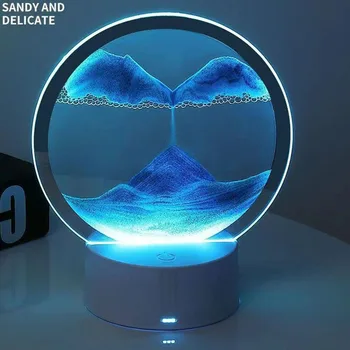 Kum saati Dekor Yaratıcı Kum Sanatı Yuvarlak Cam 3D Stereoskopik Gece Lambası Derin Deniz Kum Manzarası Başucu Masa yatak odasında lamba Hediye