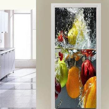 Meyve 3D Kapı Sticker sanatsal fresk PVC Kendinden yapışkanlı Su Geçirmez Fotoğraf Duvar Kağıdı Modern Oturma Odası Kapı Dekorasyon 3D Duvar Kaplaması