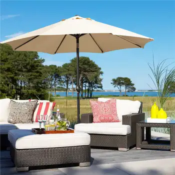 Easyfashion 9ft Açık Bahçe Masa Şemsiyesi, Tan Plaj Şemsiyesi Açık Şemsiye Açık Veranda Mobilya