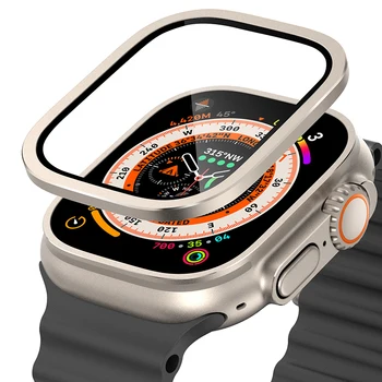 Ekran Koruyucu için Apple Watch Case Ultra49mm Aksesuarları Metal Alüminyum Alaşımlı çerçeve HD Temperli Cam iWatch ultra Film