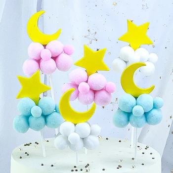 5 adet Kek Topper Bayrakları Yıldız Balonlar Dekoratif Kartları Doğum Günü Partisi Duş DIY Dekorasyon Süsler