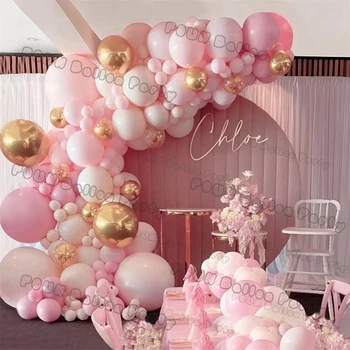 Pembe Balon Garland Kemer Kiti Doğum Günü Partisi Süslemeleri Çocuklar Doğum Günü Folyo Beyaz Altın Balon Düğün Dekor Bebek Duş Globos