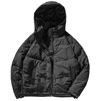 Kapşonlu aşağı ceket erkek sahte iki adet gevşek omuz kollu kışın, yeni sıcak dış giyim siyah dikiş ceket.