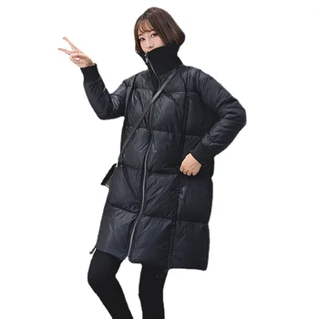 Moda Yeni kadın Kış Aşağı ceket Mizaç Orta uzunlukta İpli Siyah Stand-up Yaka Uzun Sıcak Parker Aşağı Ceket