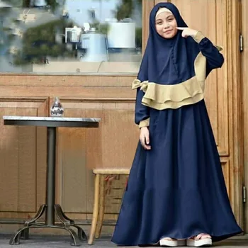 2 adet Ramazan Müslüman Çocuklar Başörtüsü Elbise çarşaf seti İslam Bayram Namazı Konfeksiyon Arap Kızlar Khimar Başörtüsü Peçe Elbise Giyim Kaftan