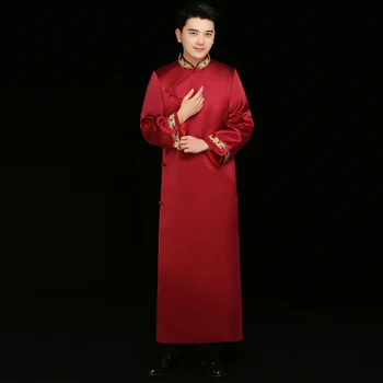 Siyah Sağdıç Çin uzun elbise Düğün Cheongsam Vintage Oryantal Damat Elbiseler Uzun Abiye giyim Erkekler