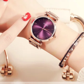 2016 ÜST Marka Kadın Kuvars Saatler Tam Gül Altın Çelik Bant Iş Rahat Japonya Lady Saat Kol Saatleri Basit Hediye Saatler