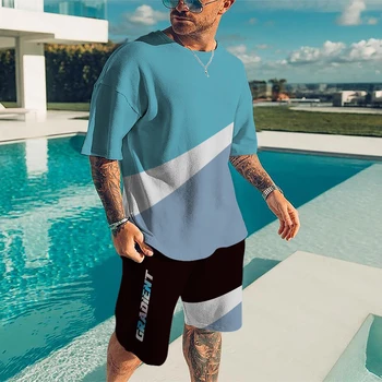 Yeni erkek Setleri 3D Eşofman Yaz Moda Giyim Adam TShirt Şort 2 Parça Kıyafet Casual Streetwear Erkekler Büyük Boy Takım Elbise