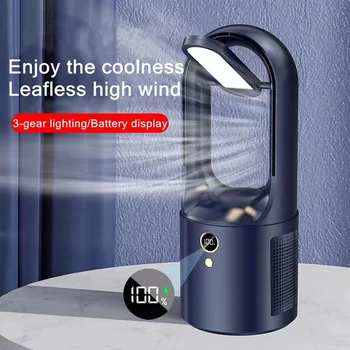 Kablosuz Elektrikli Bladeless Fan 6 Dişli LED Gece Lambası USB Şarj Taşınabilir Mini masa fanı Ultra Sessiz Soğutucu Fan Ev Ofis Kullanımı