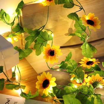 LED dize 2.3 M 20LED plastik simülasyon ayçiçeği yeşil yaprak ışık dize ev dekorasyon lamba bahçe düğün için