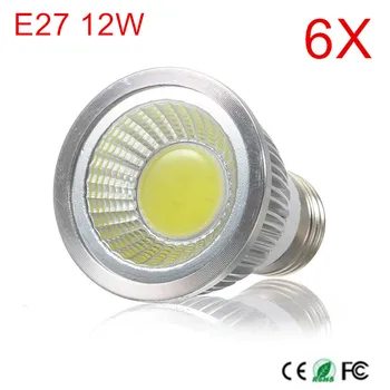 6 ADET süper parlak E27 ampuller ışık 12 W AC85-265V AC110V / 220 V Led yüksek ışık sıcak / soğuk beyaz E27 COB LED spot