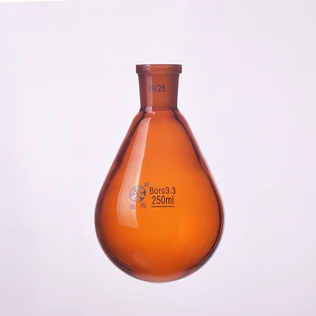 ŞEKİL Kahverengi şişe patlıcan şekli, kısa boyunlu standart taşlama ağzı, Kapasite 10 ml-250 ml, Ortak 19/26, kahverengi patlıcan şeklindeki şişe