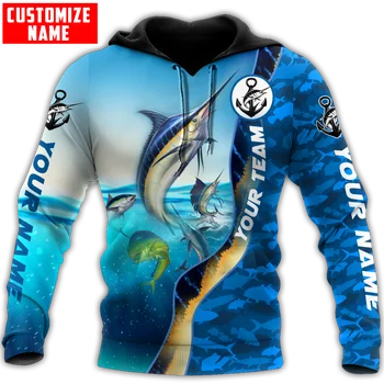 Özel Ad Marlin Balıkçılık 3D Baskı erkek Hoodie ve Kazak Sonbahar Unisex Zip Hoodie Streetwear Casual Eşofman KJ769