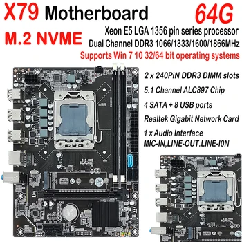 X79 LGA 1356 Anakart Seti M. 2 NVME DDR3 Bellek Oyun PC Anakart Çift Kanallı bilgisayar anakartı 1866MHz SATA2. 0/3. 0