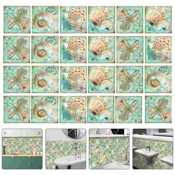 24 Adet Denizyıldızı Kabuk Çıkartmalar Mutfak Backsplash Duvar Kağıdı Dekor DIY Kiremit Çıkartmaları Macun Ev