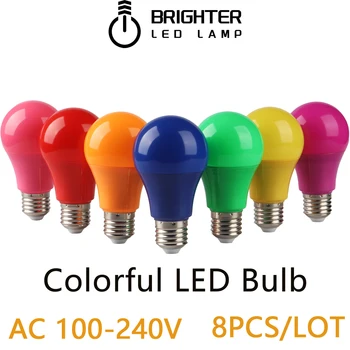8 ADET LED Renkli Lamba E27 B22 Taban Kırmızı Sarı Turuncu Yeşil atmosfer ışığı 8W AC100-240V El Feneri İç Dekorasyon için