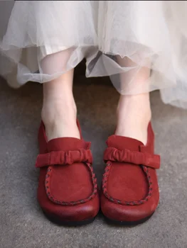 Yeni Orijinal Hakiki Deri kırmızı ayakkabılar Kadın Loafer'lar Daireler Kadın Dikili 2023 İlkbahar Yaz Lüks Tasarımcılar Bayan Ayakkabıları