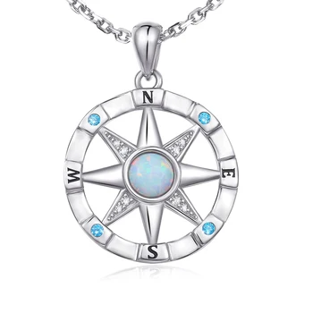 925 Ayar Gümüş Opal İlham Denizcilik Rüya Pusula Kolye Kolye Kadınlar için Anneler Günü ve Mezuniyet Takı Hediye