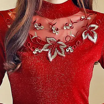 Zarif O-Boyun Mizaç Rahat Dip Gömlek Yeni kadın Baskı Yaka dantel üstler Bahar Sonbahar Rahat Artı 4XL Bluz
