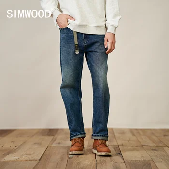 SIMWOOD 2022 Sonbahar Yeni Ağır 15 Ons Kumaş Kot Erkekler Gevşek Konik %100 % Pamuklu Denim Pantolon Yüksek Kaliteli Pantolon