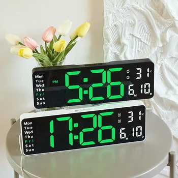Büyük Dijital duvar saati Uzaktan Kumanda Sıcaklık Tarih Hafta Ekran Zamanlayıcı Geri Sayım Masa Saati Duvara monte Çift Alarm LED Saatler