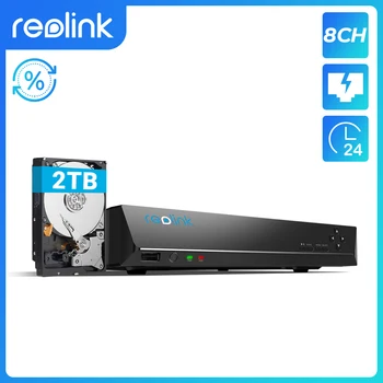 [Yenilenmiş 8CH DVR]Reolink 8ch DVR Reolink 4MP/5MP / 4K/12MP ıp kamera P2P 24/7 H. 265 Video Kaydedici 2TB HDD RLN8-410 NVR