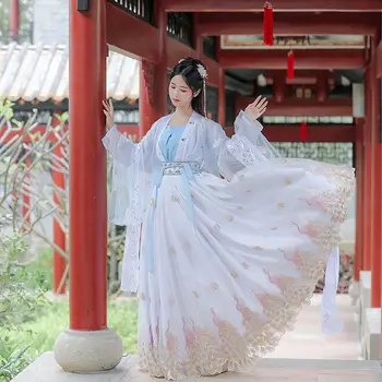 Beyaz Renk Çin Hanfu Kostüm peri elbisesi Cosplay Geleneksel Festivali Günlüğü Şifon Giyim Kadınlar Kız için