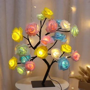 Noel dekorasyon hediye çocuk odası için gül çiçek aydınlatma ev dekorasyon LED masa lambası gül çiçek ağacı USB gece ışıkları