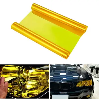 Altın sarı PVC araba farlar arka lambası renklendirme filmi sis gerilebilir otomatik arka lamba tonu StickersCar ışık filmi araba Styling