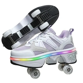 Çocuklar Deformasyon Paten Ayakkabı 4 Tekerlekli Parkour Spor Rulo Ayakkabı Çocuk Kız Erkek Paten Unisex Sneakers