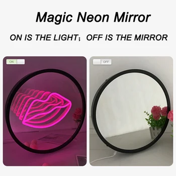 3D sihirli sonsuz ayna çok katmanlı dudaklar pembe ışık LED Neon yuvarlak ayna işareti USB + pil kutusu kızlar için odası dekor gece lambası