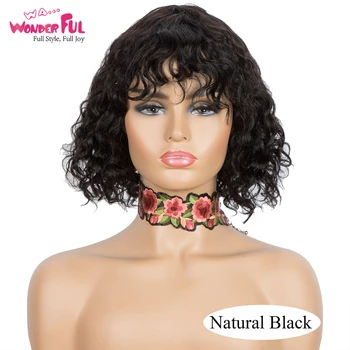 Harika Kinky Kıvırcık Peruk Kısa Bob insan saçı peruk Kadınlar Için Brezilyalı Remy Saç pelucas Siyah pelucas de mujer pelo humano