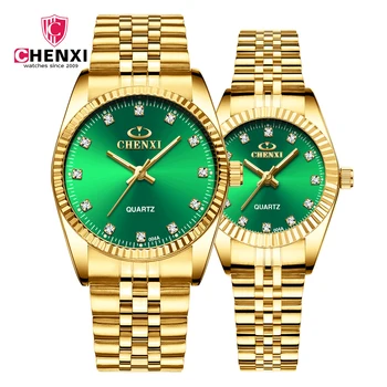 CHENXI moda sevgili saati Erkek Kadın Üst Marka Lüks Altın Saatler Moda Su Geçirmez Paslanmaz Çelik Saat amante relógios