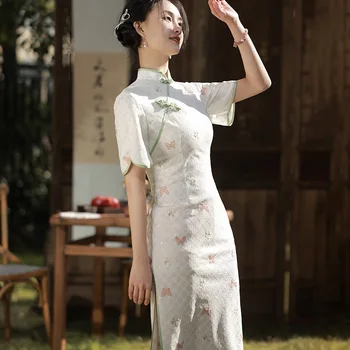 Yourqıpao Yaz 2023 Kelebek İşlemeli Cheongsam Rahat Retro Qipao Etek Çin Tarzı Gece Elbisesi Kadınlar için