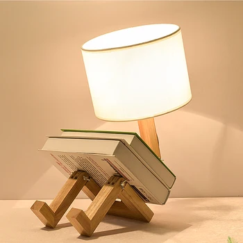 Yaratıcı Masa Lambası Ahşap Robot Şekli LED İskandinav Sanat masa lambaları / Göz Koruması Okuma ve Yatak Odası Masaüstü Gece Lambası Ev Dekor
