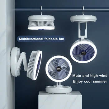USB Şarj Katlanabilir Masa Fanı Duvara Monte tavanda asılı Fan ile led ışık 4 Hız Ayarlanabilir Ev Odası İçin Hava Soğutucu Fan