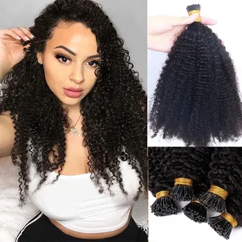 Afro Kinky kıvırcık insan saçı I Ucu Toplu Örgü Moğol kıvırcık insan saçı uzatma eklentileri 100g Hiçbir Atkı Siyah Kadınlar İçin