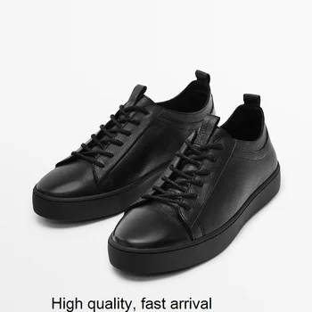 Sonbahar 2023 Yeni Moda Hakiki Deri Yuvarlak Kafa Düz Bağlama Kalın Taban Paten Ayakkabı Erkekler basit rahat ayakkabılar Erkek