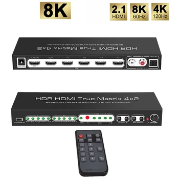 8K60Hz 4X2 HDMI Matrix KVM Anahtarı 4 ın 2 Out HDMI anahtar ayırıcı HD video değiştirici HDMI Matrix XBOX Bilgisayar STB DVD PS5