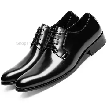 Lüks Siyah Kahverengi oxford Tarzı Damat Tasarımcı Elbise en iyi erkek ayakkabısı Hakiki Deri Orijinal El Yapımı erkek resmi ayakkabı Erkekler İçin