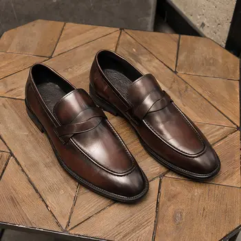 Resmi Ayakkabı Erkek deri Ofis Ayakkabı Erkekler Klasik Kahverengi Elbise Loafer'lar Siyah Erkekler zarif ayakkabı Lüks Chaussure Homme