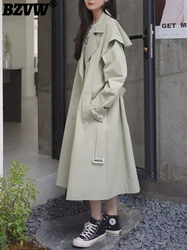 BZVW Ofis Bayan Vintage Tasarımcı Trençkot kadın Giysileri 2023 İlkbahar Sonbahar Yeni Moda Gevşek Niş Rüzgarlık Kadın Gelgit