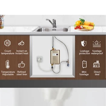 Mini elektrikli paslanmaz çelik haznesiz su ısıtıcı anlık sıcak duş akış hızlı ısıtma mutfak banyo 3800w