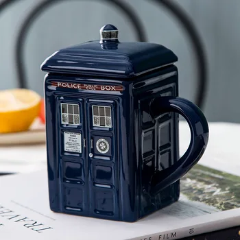 Doctor Who Tardis Yaratıcı Polis Kutusu Kupa Komik Seramik Kahve çay kaşıklı fincan Hediye Kutusu Mavi ve Kahvaltı Sütlü İçecekler Bardak