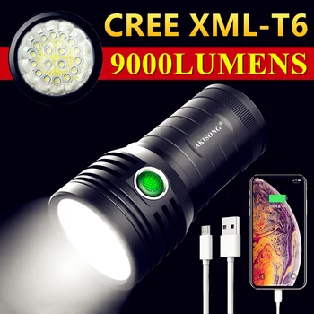CREE XML-T6 USB Şarj Açık Kamp Güçlü Aydınlatma Taktik Torch Yüksek Güç Avcılık LED El Feneri Dahili 18650