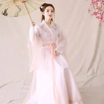 Pembe Çin Tarzı Hanfu Geleneksel dans kostümü Han Hanedanı Prenses Giyim Oryantal Tang Hanedanı Peri Elbiseler Kıyafet